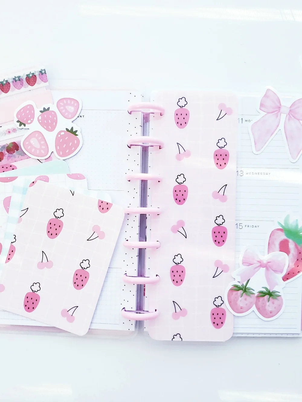 Strawberry Cherry Happy Planner Classic Size Cover Set.